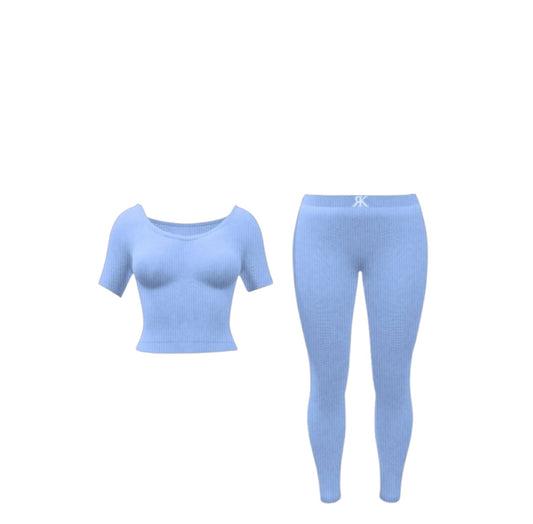 Two Piece Ribbed Set Powder Blue