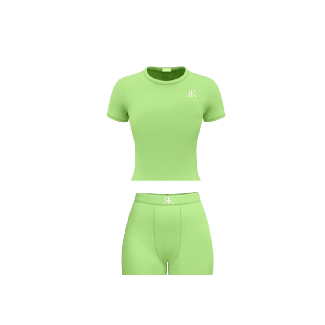 Two Piece Ribbed Short Set Green