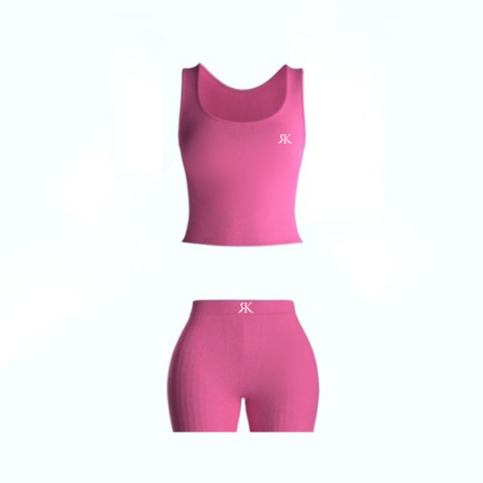 Two Piece Ribbed Short Set Pink